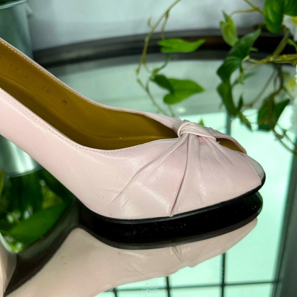 Stuart Weitzman Pink Soft Leather Pumps Heels With Bow Wooden Sole Size: - Picture 13 of 15